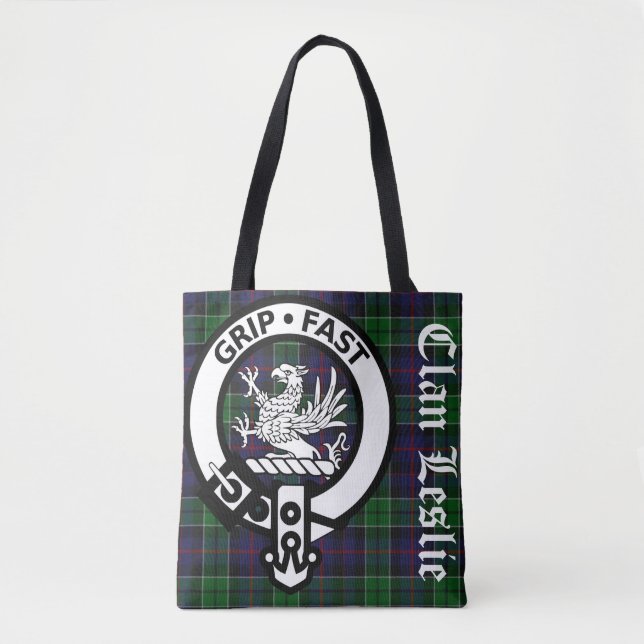Clan Leslie Tartan & Crest Tote Bag (Frente)