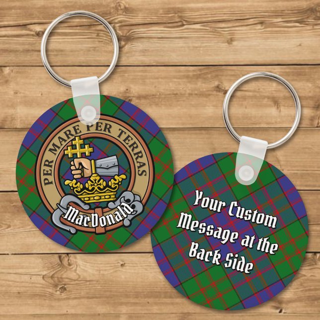 Clan MacDonald Crest sobre Tartan Chaveiro (Criador carregado)