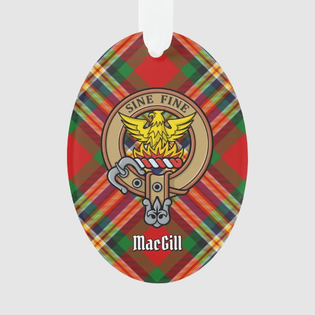 Clan MacGill Crest sobre Ornamento de Tartan (Frente)