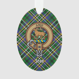 Clan Scott Crest sobre Ornamento Verde do Tartan