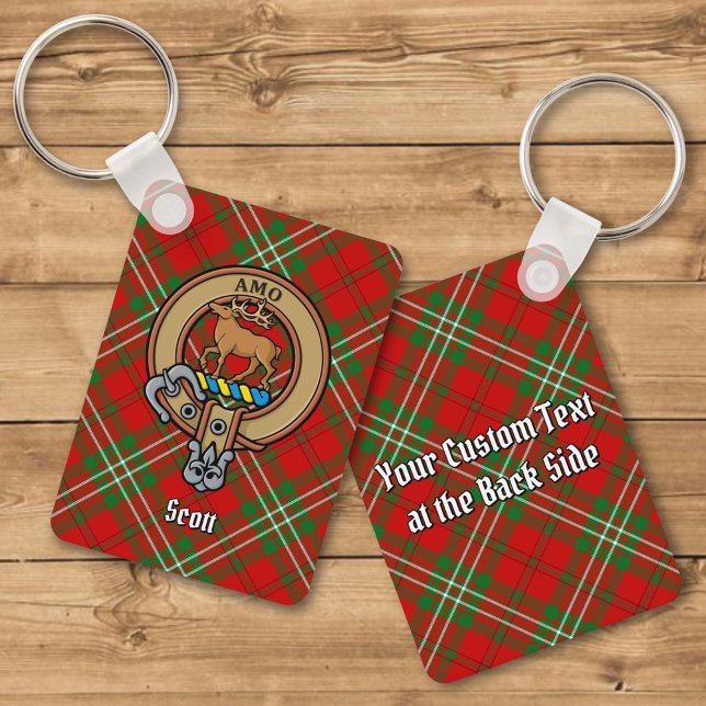 Clan Scott Crest sobre Red Tartan Chaveiro (Criador carregado)