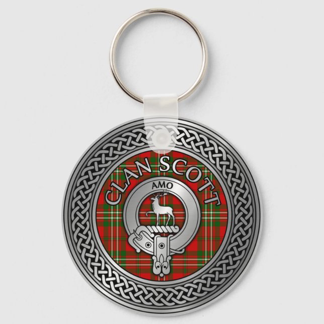 Clan Scott Crest & Tartan Knot Chaveiro (Frente)