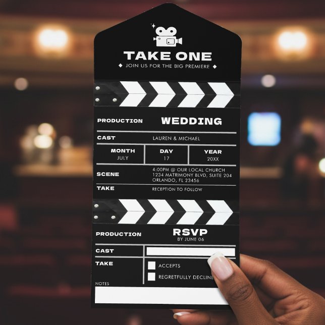 Clapboard de Filme de Casamento (Movie Film Clapboard Wedding All In One Invitation
)