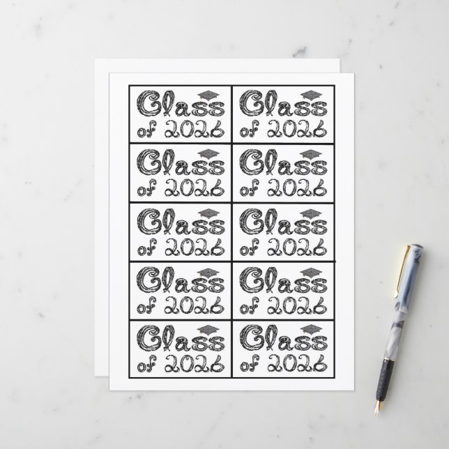 Class of 2026 Graduation Black Tag Captions Paper (Frente/Verso In Situ)
