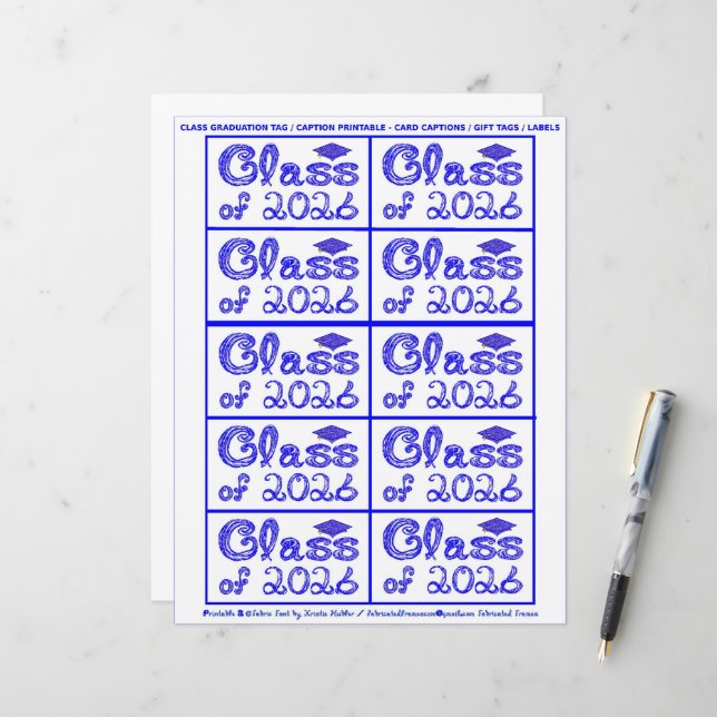 Class of 2026 Graduation Blue Tag Captions Paper (Frente/Verso In Situ)