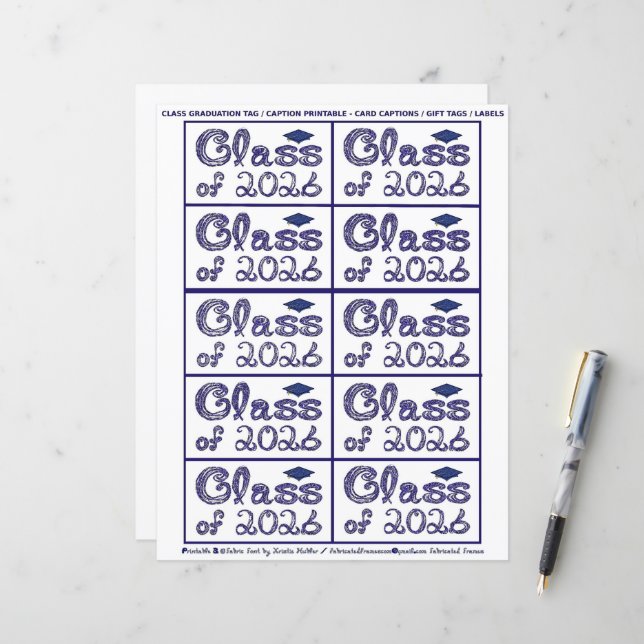 Class of 2026 Graduation Navy Blue Tag Captions (Frente/Verso In Situ)