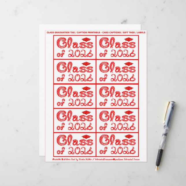 Class of 2026 Graduation Red Tag Captions Paper (Frente/Verso In Situ)