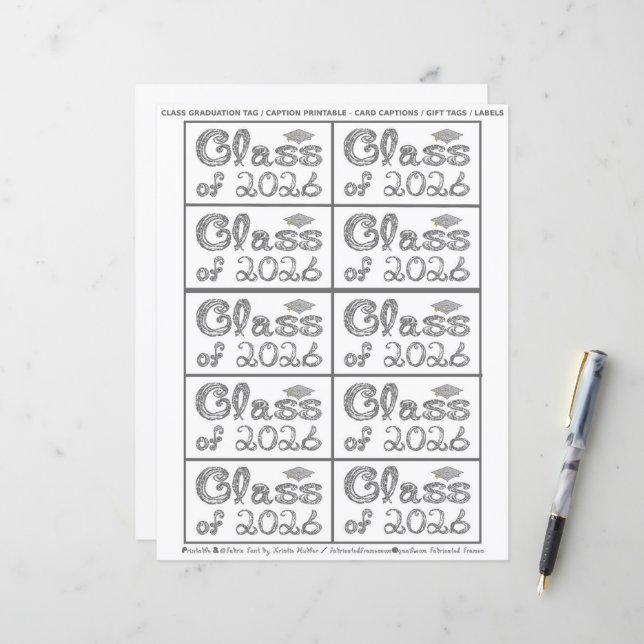 Class of 2026 Graduation Silver Tag Captions Paper (Frente/Verso In Situ)