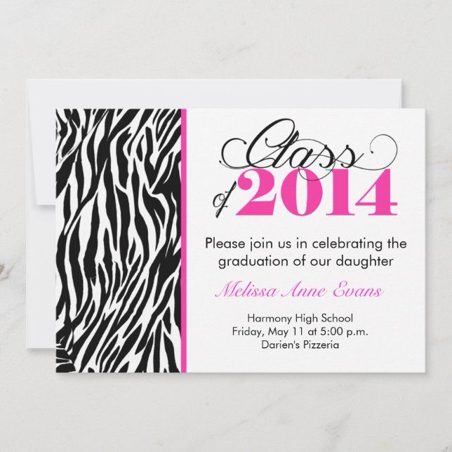 Classe da zebra do rosa quente do convite 2014 da (Frente)