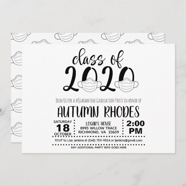 Classe de Convite para Graduação 2020 - Máscara de (Frente/Verso)