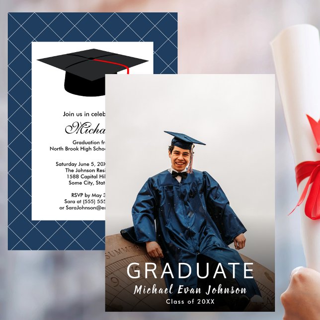 Classe de Convite para Graduação Azul de Foto Pers (Custom Photo Blue Graduation Class of Invitation)