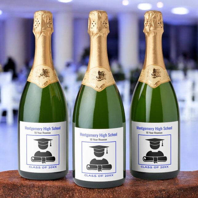 Classe de Reunião Azul Negro Personalizado (High School Reunion Sparkling Wine Label)