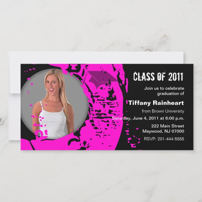 Classe do Cartão com fotos de graduação Neon Pink  (Frente)