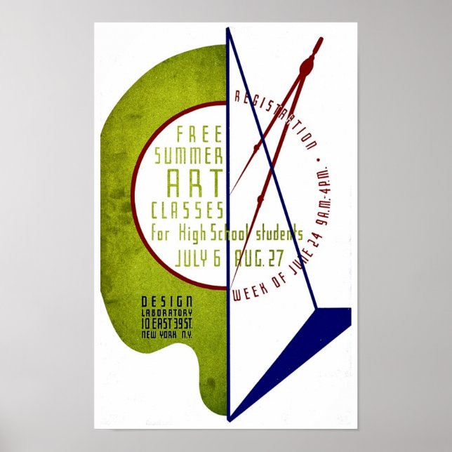 Classes de Arte de Verão Gratuito - Poster WPA Ant (Frente)