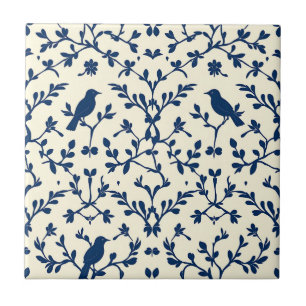 Classic Azul Marinho Silhueta de Pássaro Damask To