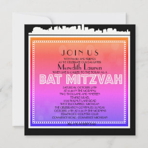 CLASSIC Bat Mitzvah Bat BROADWAY Convite arco-íris