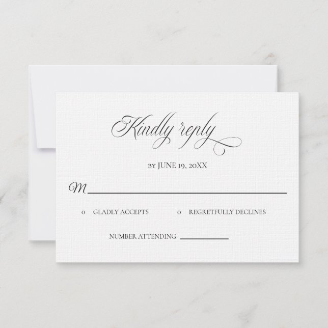 Classic Black and White Wedding RSVP card (Frente)