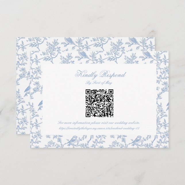 Classic Blue Floral Toile QR code RSVP (Frente/Verso)