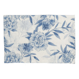 Classic Blue Floral Toile Watercolor Pattern White