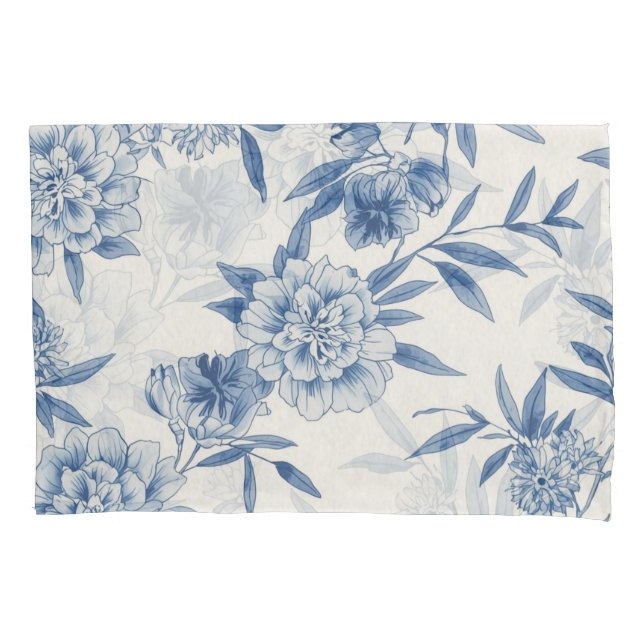 Classic Blue Floral Toile Watercolor Pattern White (Frente)
