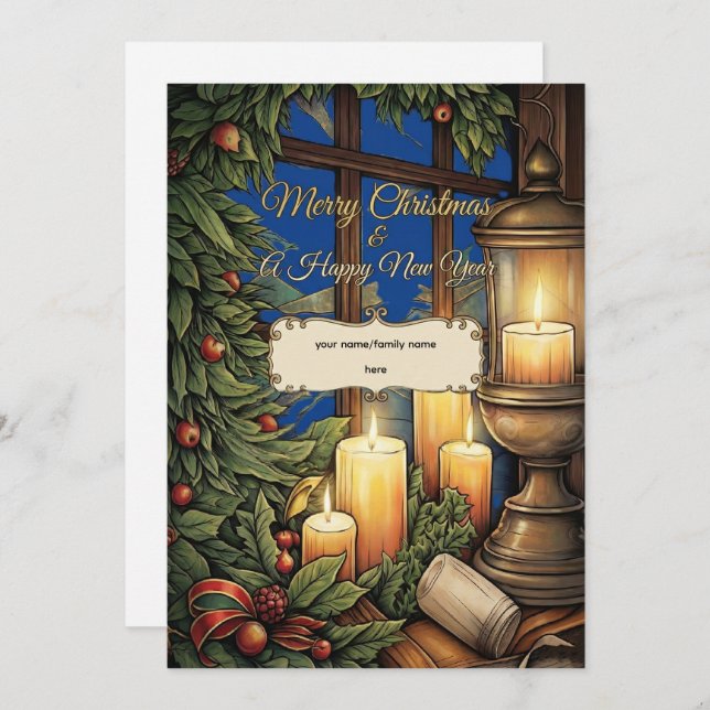 Classic Candlelight Personalized Christmas Card   (Frente/Verso)