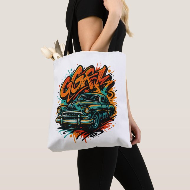 Classic Car Graffiti Tote Bag (Close Up)