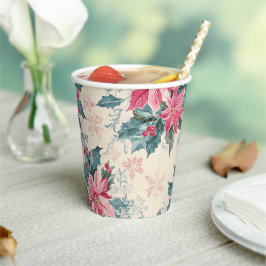 Classic Christmas Poinsettia Flowers Paper Cup
