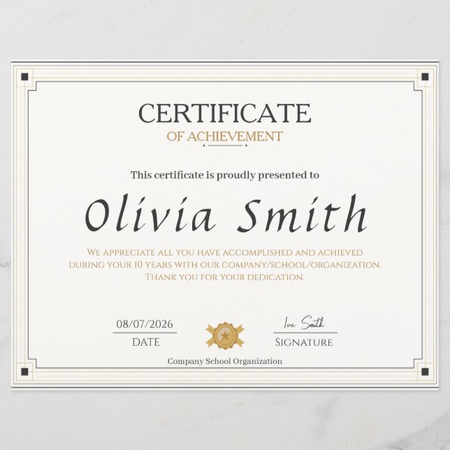 Classic Elegant Certificate of Achievement Design (Frente)