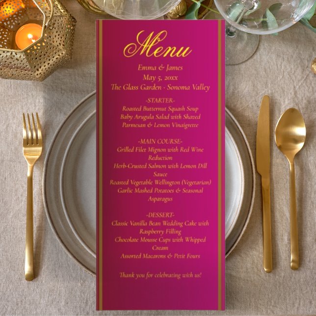 Classic & Elegant Red and Gold Wedding Menu Card (Criador carregado)