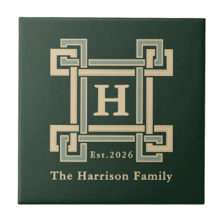 Classic Forest Green Greek Key Monogrammed