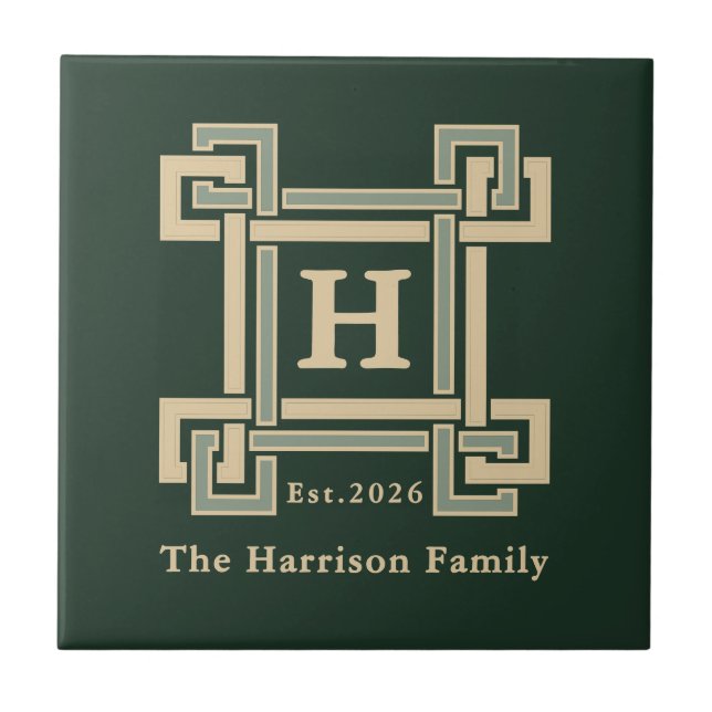Classic Forest Green Greek Key Monogrammed (Frente)