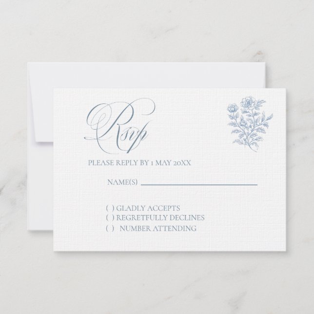 Classic French Blue Wedding RSVP card (Frente)