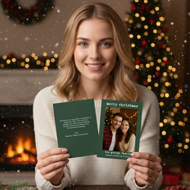 Classic Green Festive Photo Collage Christmas Card (Criador carregado)