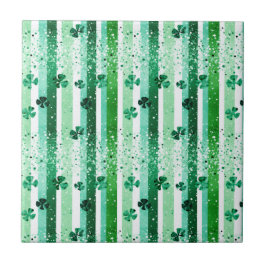 Classic Green White Vertical Stripes Shamrocks