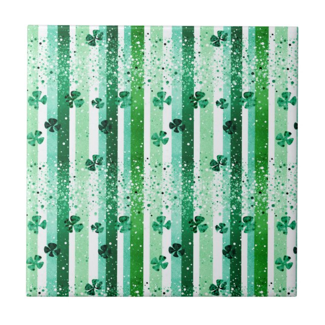 Classic Green White Vertical Stripes Shamrocks (Frente)