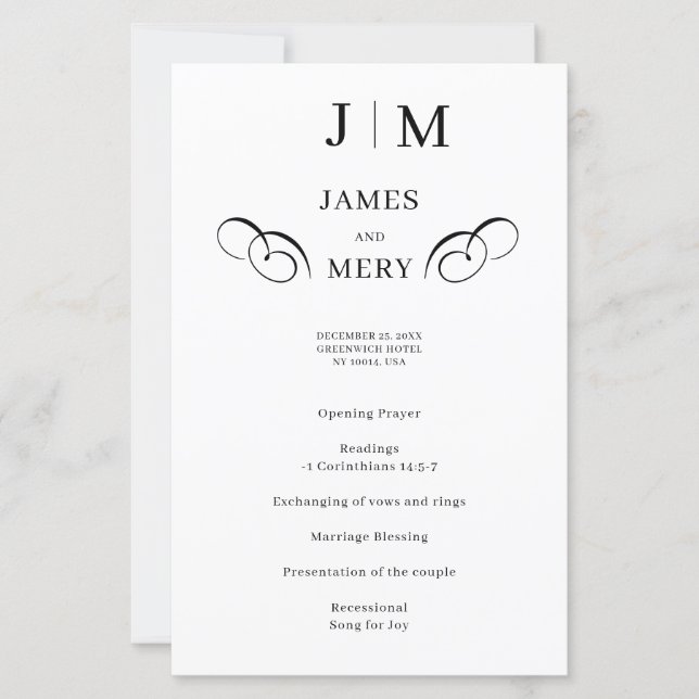 Classic Monogram Calligraphy Wedding Program (Frente)