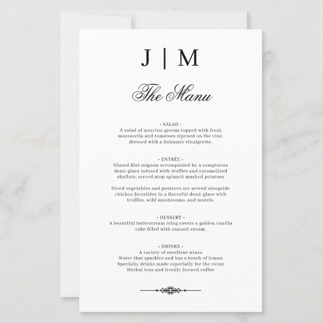 Classic Monogram Elegant Wedding Menu (Frente)