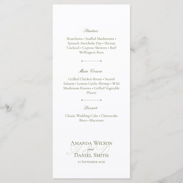 Classic Olive Wedding Menu (Frente)