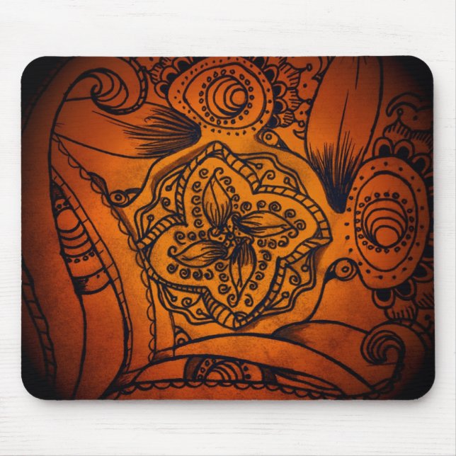 Classic Orange & Black Floral Mandala Mousepad (Frente)