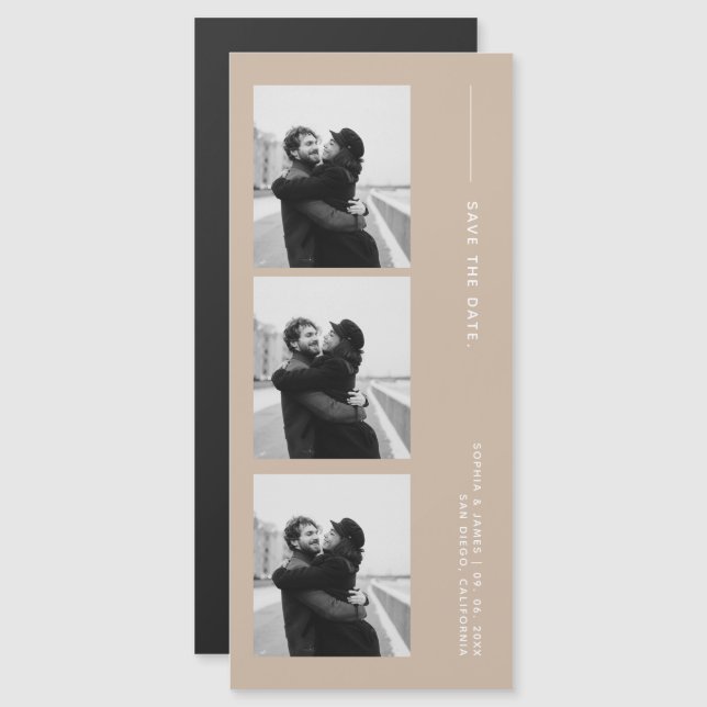 Classic Photo Strip Wedding  Magnetic Save The Dat (Frente/Verso)