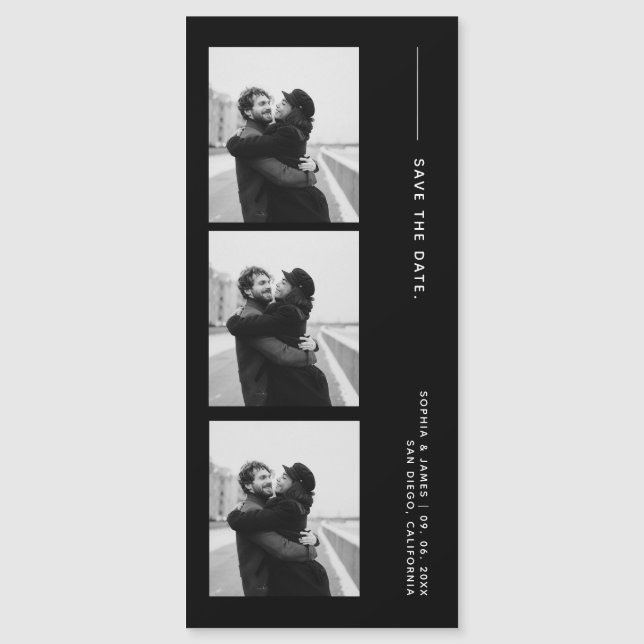 Classic Photo Strip Wedding Magnetic Save The Date (Frente)