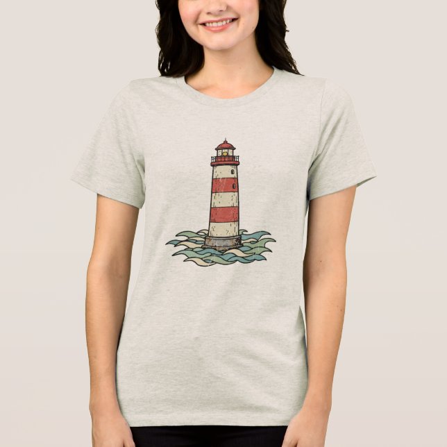 Classic Red & White Lighthouse with Ocean Waves (Frente)
