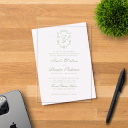 Classic Sage Green Floral Monogram Crest Wedding