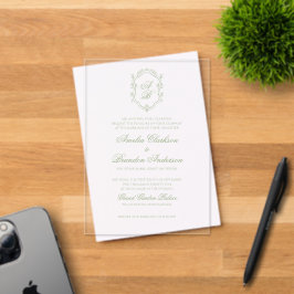 Classic Sage Green Floral Monogram Crest Wedding