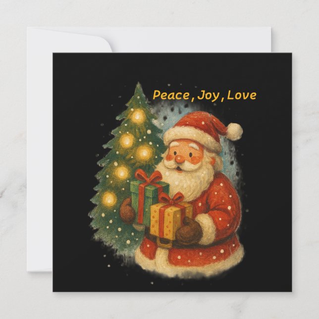 Classic Santa Under the Tree  Flat Christmas Card (Frente)