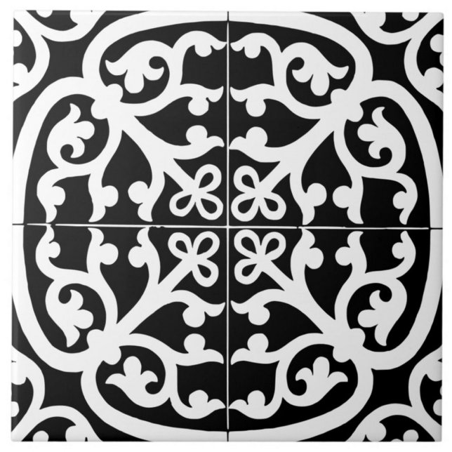 Classic Traditional Stylish Abstract Black & White (tile)