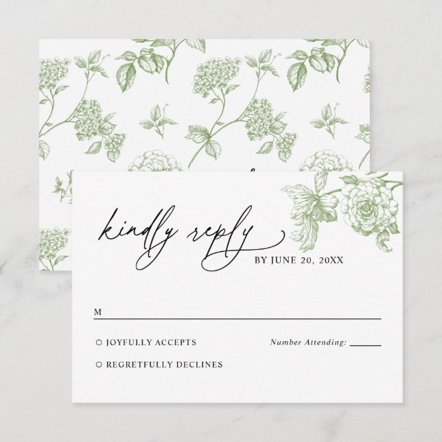 Classic Victorian Sage Floral Wedding RSVP Card (Frente/Verso)