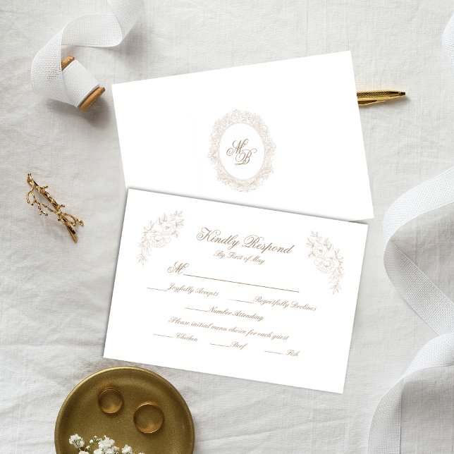 Classic Wedding Monogram Crest RSVP Card (Criador carregado)