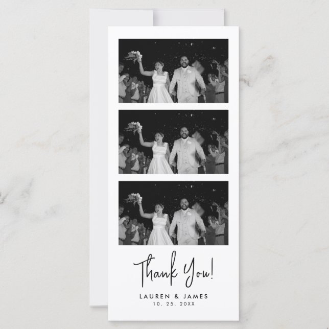 Classic Wedding Photo Strip Thank You Card (Frente)