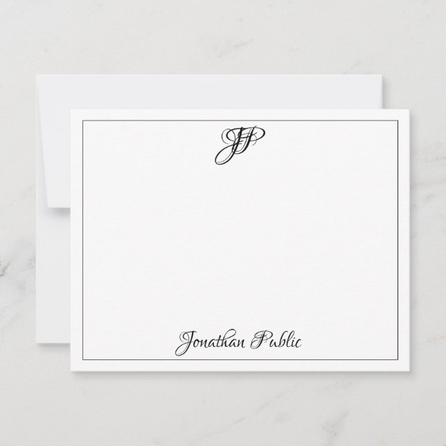 Clássica Caligrafia Texto Monograma Modelo Preto (Frente)